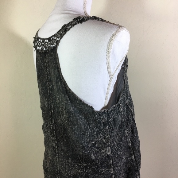 Origami Babydoll Crochet Neckline Racer Back Tank Top Dark Gray M/L - Picture 5 of 6